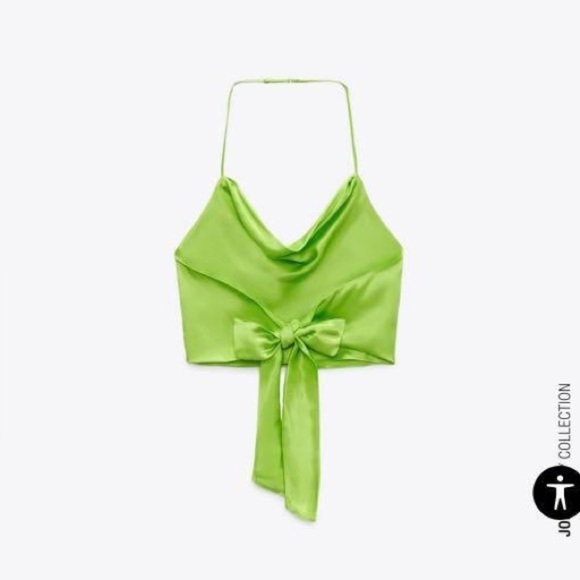 Zara Lime green satin backless crop top with halter strap - Picture 4 of 7